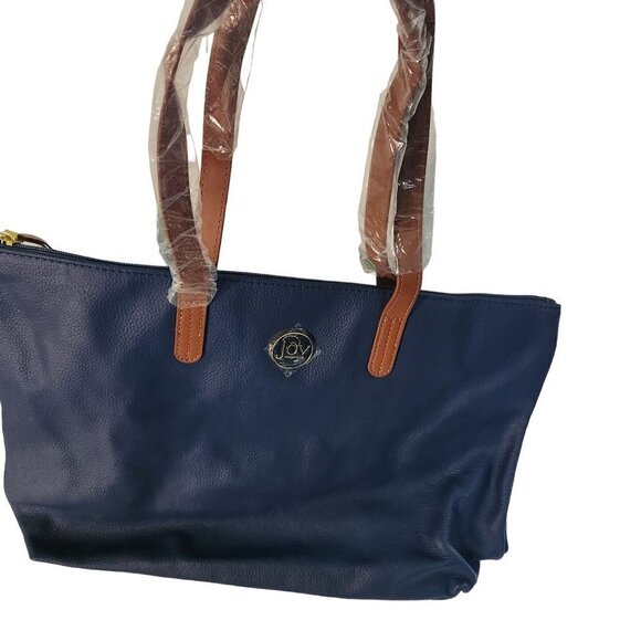 Joy Mangano NWOT Navy Leather Tote Bag - Picture 1 of 6